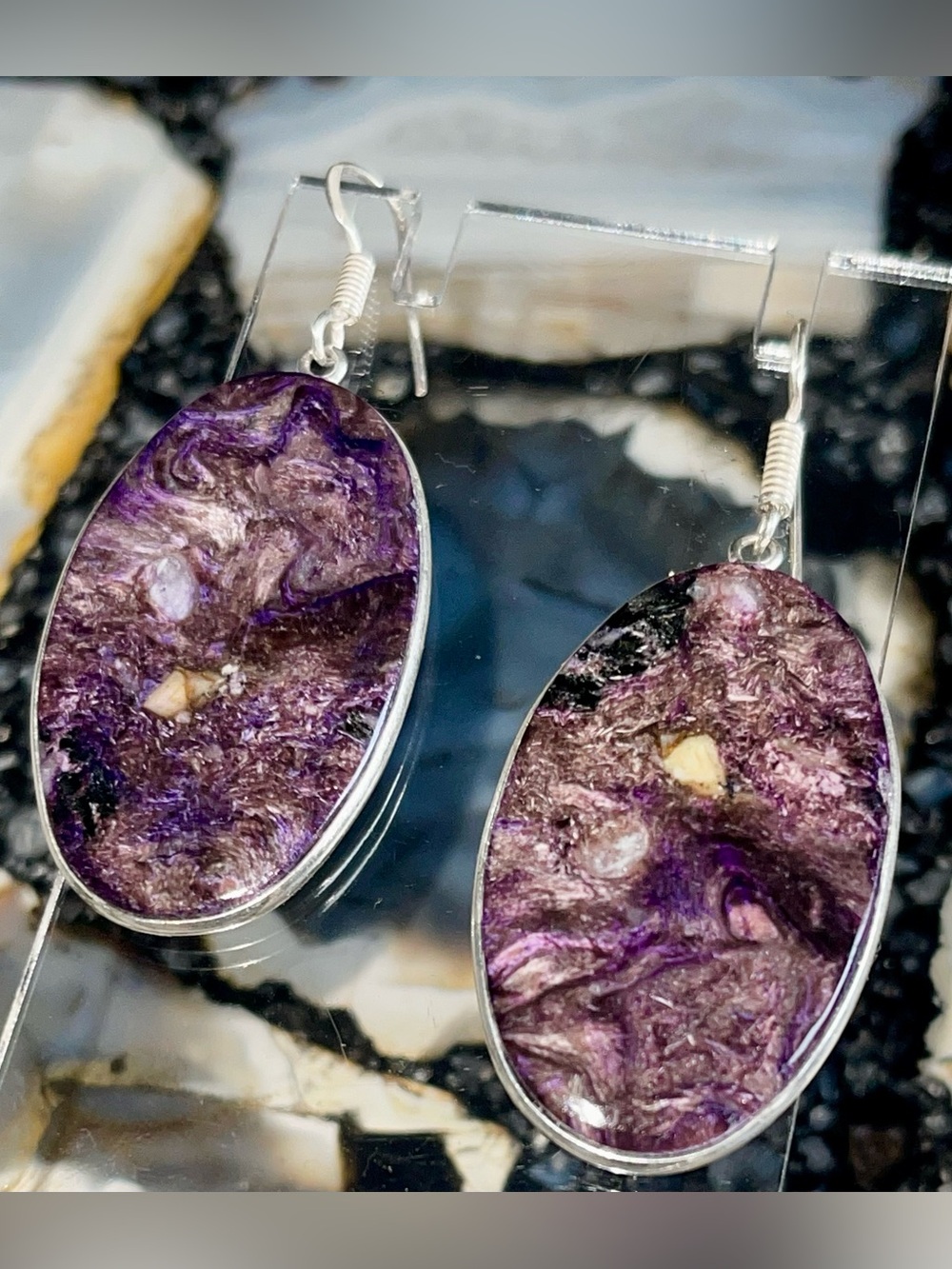 Deep Purple Chariote “Lilac Stone” Earrings 2 1/4”